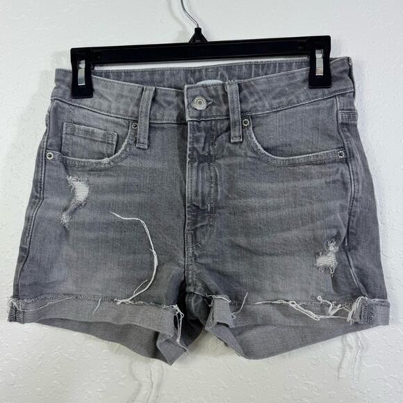 Old Navy O.G short charcoal gray high rise size 0 cuffed cut off denim shorts - Picture 1 of 6